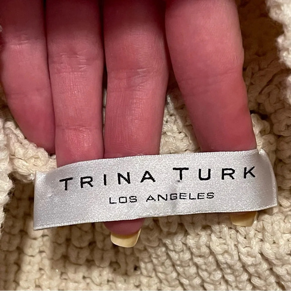 Trina Turk turtle neck knit cotton top vest cream shiny pullover size S - Picture 9 of 9
